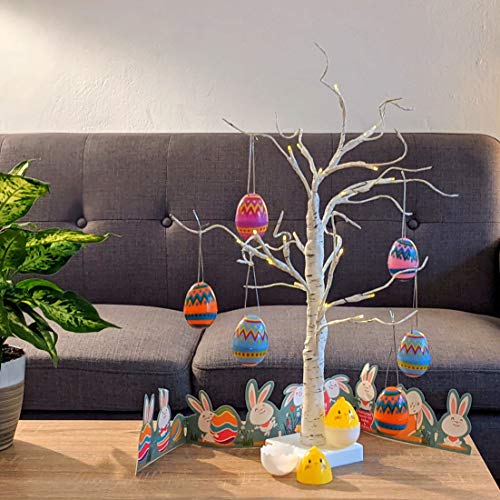 EAMBRITE Árbol de Luz LED 60cm Abedul de Pascua 24LT Luz Blanca Cálida con 10 Adornos Colgantes de Huevos de Pascua Decoración del Hogar para Pascua de Resurrección Cumpleaños Regalo Aniversario