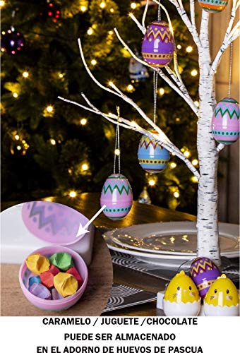 EAMBRITE Árbol de Luz LED 60cm Abedul de Pascua 24LT Luz Blanca Cálida con 10 Adornos Colgantes de Huevos de Pascua Decoración del Hogar para Pascua de Resurrección Cumpleaños Regalo Aniversario