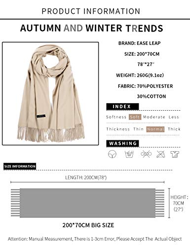 EASE LEAP Bufanda Mujer con Tacto Cachemira Fiesta Chal para Boda Suave Pashmina 200 * 70cm/(Beige)