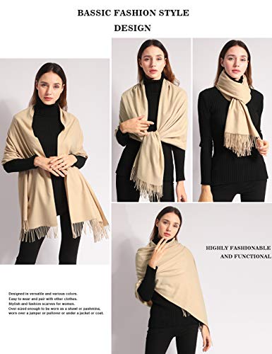 EASE LEAP Bufanda Mujer con Tacto Cachemira Fiesta Chal para Boda Suave Pashmina 200 * 70cm/(Beige)
