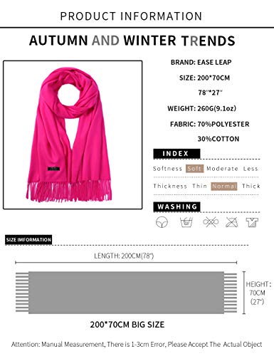 EASE LEAP Bufanda Mujer con Tacto Cachemira Fiesta Chal para Boda Suave Pashmina 200 * 70cm/(fucsia)
