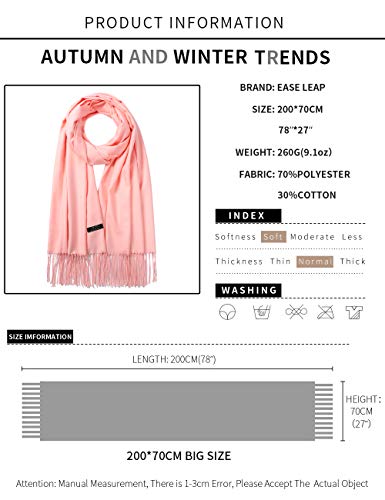 EASE LEAP Bufanda Mujer con Tacto Cachemira Fiesta Chal para Boda Suave Pashmina 200 * 70cm/(rosa maravilla)