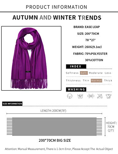 EASE LEAP Bufanda Mujer con Tacto Cachemira Fiesta Chal para Boda Suave Pashmina 200 * 70cm/(Violeta)