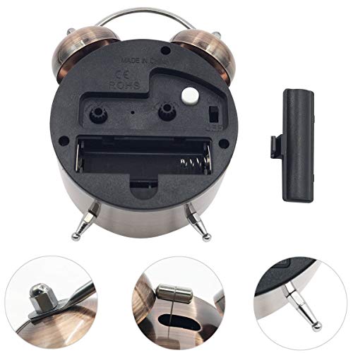 EASEHOME Doble Campanas Reloj Despertador de Cuarzo Analógico, Vintage Despertadores Silencioso sin Tictac Despertadores de Mesita Relojes Alarma Fuerte Luz Nocturna, 3 Pulgadas Números Arábigos