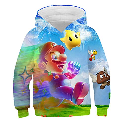 East-hai-buy Sudaderas con Capucha para Niños de 3 a 14 años, Juego Super Mario Bros Sudadera con Capucha Impresa en 3D, Suéter Abrigo Chaqueta para niñas