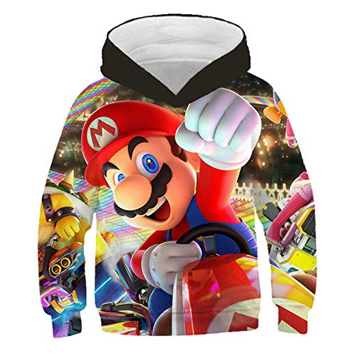 East-hai-buy Sudaderas con Capucha para Niños de 3 a 14 años, Juego Super Mario Bros Sudadera con Capucha Impresa en 3D, Suéter Abrigo Chaqueta para niñas