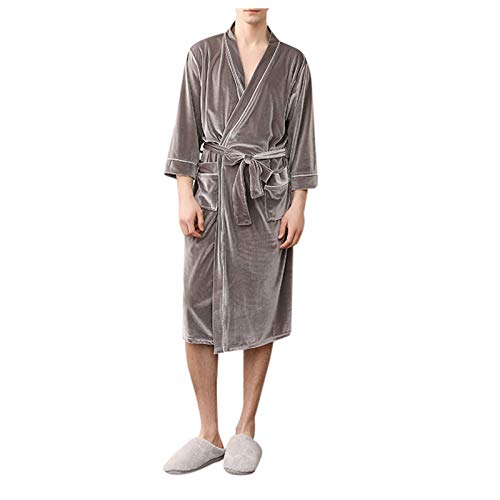 Eaylis Pareja Adulta Albornoz Cárdigan Largo de Terciopelo Cinturón Pijamas Camisón AlbornozGrayXXXL