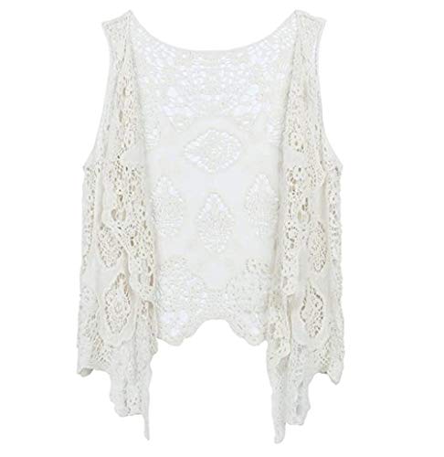 Ecloud Shop Cárdigan de Encaje Floral Frente Abierto sin Mangas Ropa de Playa Chaleco con Flecos Tops Transparentes Chal Ahuecado para Mujer Niña Verano (Negro)