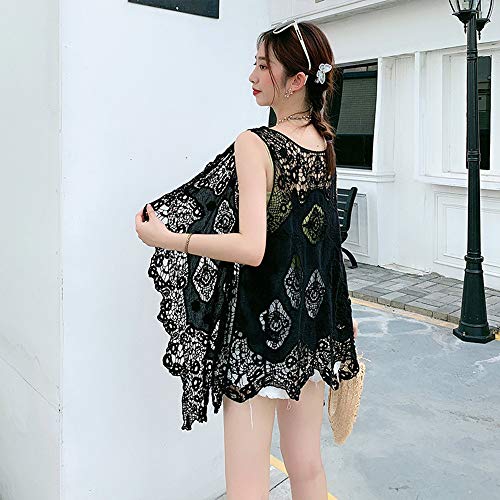 Ecloud Shop Cárdigan de Encaje Floral Frente Abierto sin Mangas Ropa de Playa Chaleco con Flecos Tops Transparentes Chal Ahuecado para Mujer Niña Verano (Blanco)