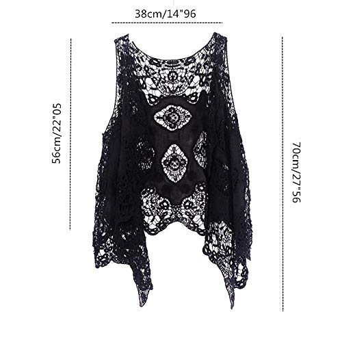 Ecloud Shop Cárdigan de Encaje Floral Frente Abierto sin Mangas Ropa de Playa Chaleco con Flecos Tops Transparentes Chal Ahuecado para Mujer Niña Verano (Blanco)