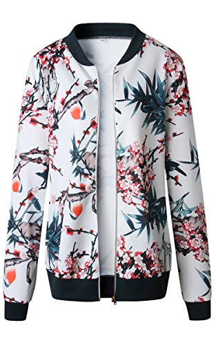 ECOWISH Chaquetas para mujer, ligeras, con cremallera, estilo casual, estilo bombardero, estilo leopardo, cuello alto, corto - - Large