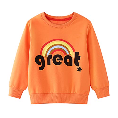 Edjude Invierno Sudaderas para Niña de Manga Larga Otoño Cuello Redondo Arco Iris Jersey Deportiva Suéter Naranja 2-3 Años