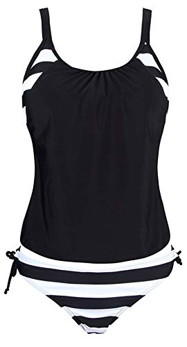 EDOTON Conjuntos de Bikinis para Mujer, Rayas alineadas Doble Top Tankini Conjuntos Trajes de baño (L, Negro)