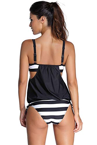 EDOTON Conjuntos de Bikinis para Mujer, Rayas alineadas Doble Top Tankini Conjuntos Trajes de baño (L, Negro)