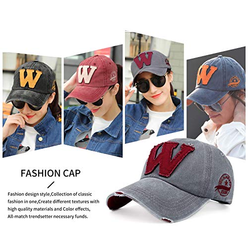EDOTON Gorras de Béisbol para Hombre Mujer Letra W Bordada Ajustable Casual Al Aire Libre Deportes Gorra (Gris)