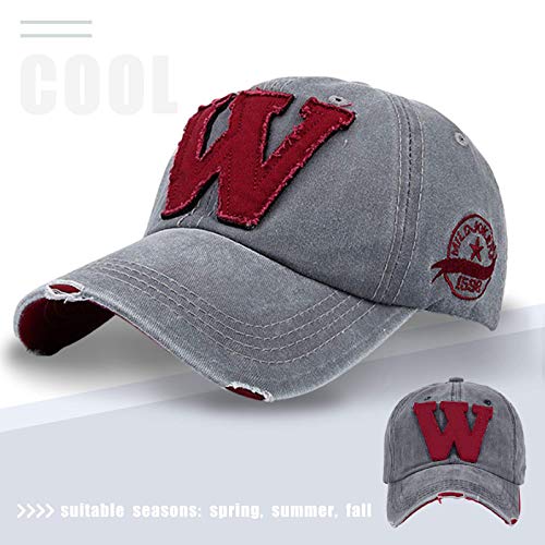 EDOTON Gorras de Béisbol para Hombre Mujer Letra W Bordada Ajustable Casual Al Aire Libre Deportes Gorra (Gris)