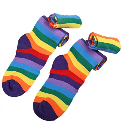 EDOTON Mujeres Raya Del Arco Iris Rodilla Muslo Calcetines Altos Knit Brazo Calentador Guantes sin Dedos Traje de Fiesta Accesorio