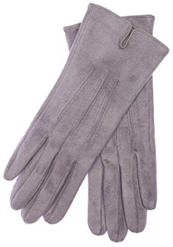 EEM vegetariano mujer guantes ARIANE, forro polar de peluche, mirada de gamuza gris moteado One size