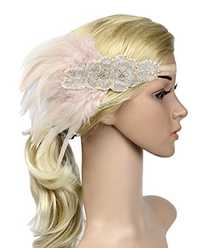 EEVASS Mujer Elegante Pluma Diadema Tocado Party Adornos Hermosa Venda (#2 champán)