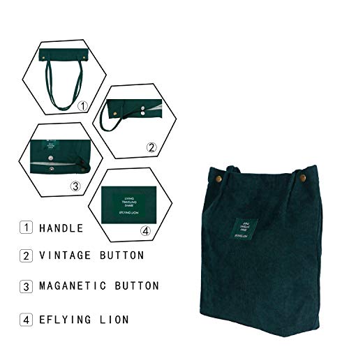 Eflying Lion Hombro Bolsos de Mujer-Tote Bag Pana para Compras,Colegio