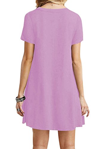 EFOFEI - Mini vestido de verano para mujer, estilo casual, estilo casual, para verano, elegante, cuello redondo, manga corta, varios colores morado claro L