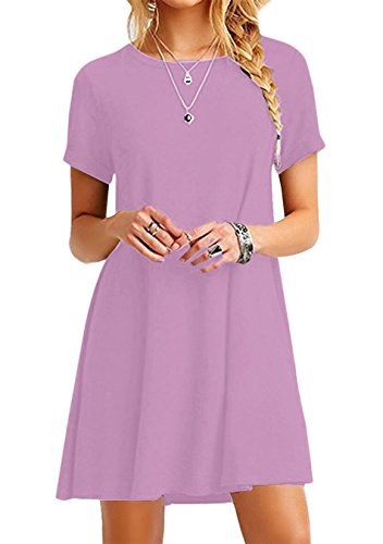 EFOFEI - Mini vestido de verano para mujer, estilo casual, estilo casual, para verano, elegante, cuello redondo, manga corta, varios colores morado claro L