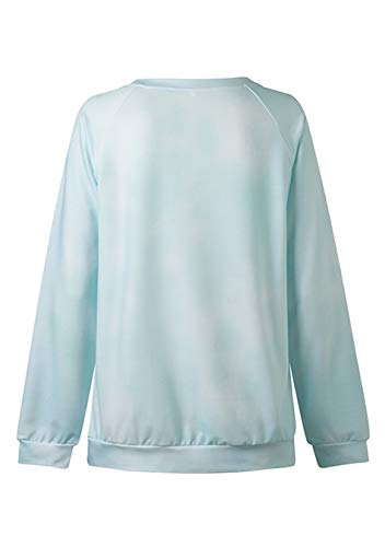 EFOFEI Sudadera para mujer Tie-Dye sin tirantes, de arcoíris, camiseta de manga larga con tinta casual. H azul cielo XL