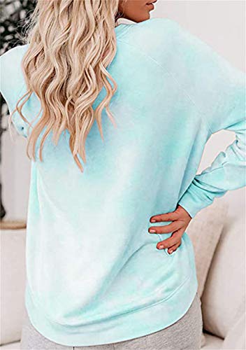 EFOFEI Sudadera para mujer Tie-Dye sin tirantes, de arcoíris, camiseta de manga larga con tinta casual. H azul cielo XL