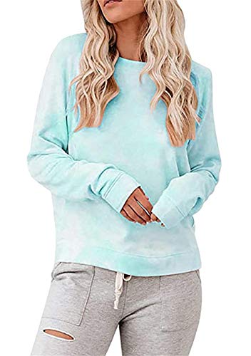 EFOFEI Sudadera para mujer Tie-Dye sin tirantes, de arcoíris, camiseta de manga larga con tinta casual. H azul cielo XL