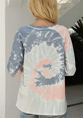EFOFEI Sudadera para mujer Tie-Dye sin tirantes, de arcoíris, camiseta de manga larga con tinta casual. Q-gris azul M