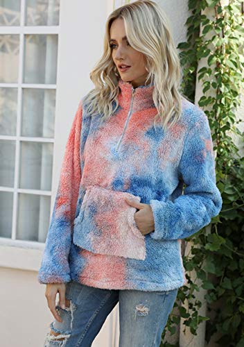 EFOFEI Suéter de felpa para mujer con bolsillos con cremallera, cuello alto, manga larga, abrigo de lana de cordero cálido