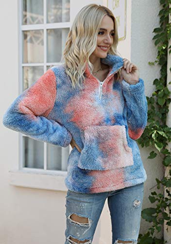EFOFEI Suéter de felpa para mujer con bolsillos con cremallera, cuello alto, manga larga, abrigo de lana de cordero cálido
