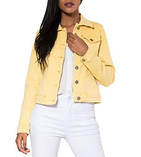 EGOMAXX Chaqueta Corta De Jeans para Mujeres Chaqueta Corta De Primavera Denim West, Color:Amarillo, Talla:36