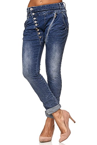 Elara Jeans para Mujer Boyfriend Baggy Botones Chunkyrayan Azul Oscuro C613MK/H-F Dk.Blue 38/M