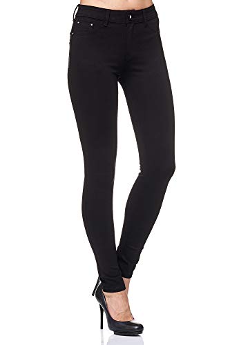 Elara Pantalón Elástico de Mujer Skinny Fit Jegging Chunkyrayan Negro H01 Black 50 (5XL)