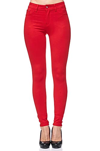 Elara Pantalón Elástico de Mujer Skinny Fit Jegging Chunkyrayan Rojo H21 Red 34 (XS)