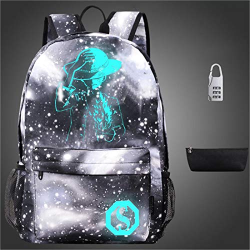 Electrical Shopping Mochilas Escolares Luminosas, Bolsa con Cerradura Antirrobo, Bolsa One Piece, Mochila para Computadora, Una Variedad De Patrones De Personalidad, 7-12 Años, Hombre/Mujer,C25&Lock