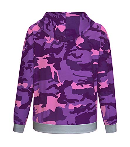 Eledobby Sudaderas con Capucha de Camuflaje para Mujer con Cordón Sudadera con Capucha de Manga Larga Sudadera con Capucha de Moda para Mujer Tops Casuales con Estilo Ropa Morado S