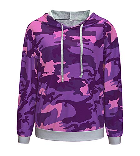 Eledobby Sudaderas con Capucha de Camuflaje para Mujer con Cordón Sudadera con Capucha de Manga Larga Sudadera con Capucha de Moda para Mujer Tops Casuales con Estilo Ropa Morado S