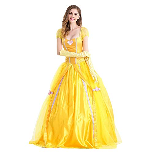 Elegante Mujer Vestido Halloween Bella y la Bestia Fiesta Belle Princesa Cosplay Manga Corta Bowknot Falda Adecuado para Bodas Navidad cumpleaños Santa comunión Ceremonia Amarillo L