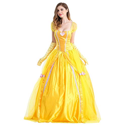 Elegante Mujer Vestido Halloween Bella y la Bestia Fiesta Belle Princesa Cosplay Manga Corta Bowknot Falda Adecuado para Bodas Navidad cumpleaños Santa comunión Ceremonia Amarillo L