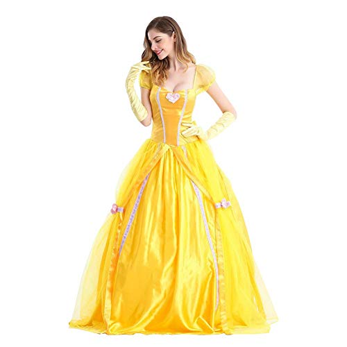Elegante Mujer Vestido Halloween Bella y la Bestia Fiesta Belle Princesa Cosplay Manga Corta Bowknot Falda Adecuado para Bodas Navidad cumpleaños Santa comunión Ceremonia Amarillo L