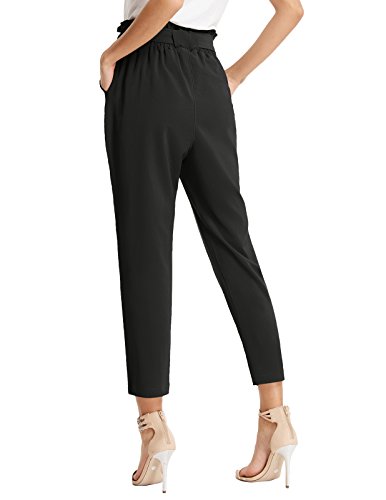 Elegantes Pantalones de Cintura Alta para Mujer con Cinturón Elástico Ligero para Primavera Verano Negro 2XL Claf1011-1