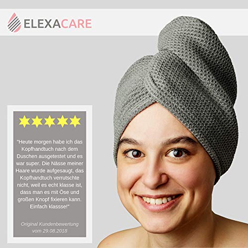 ELEXCARE Toalla turbante de microfibra absorbente para un rápido secado de pelo (Paquete de toallas, 2 unidades, blanco, ca. 28x65 cm). Todo tipo de cabello.