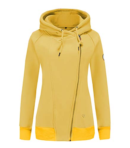 ELFIN Sudadera con capucha para mujer, con cremallera, para otoño e invierno amarillo M