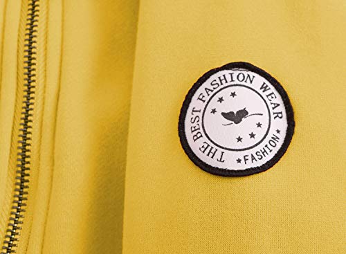 ELFIN Sudadera con capucha para mujer, con cremallera, para otoño e invierno amarillo M