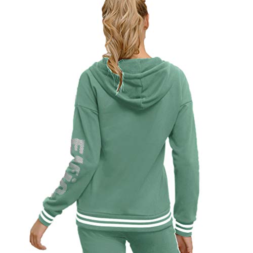 ELFIN Sudadera con capucha para mujer, de manga larga, con cremallera, con bolsillos, para otoño e invierno verde L