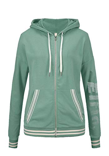 ELFIN Sudadera con capucha para mujer, de manga larga, con cremallera, con bolsillos, para otoño e invierno verde L