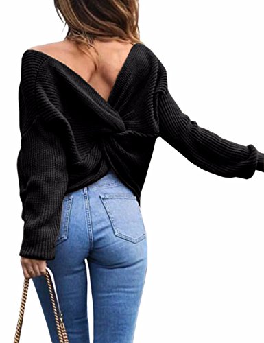 Emma Mujer Jersey de Punto Primavera Suéter de Cuello V de Espalda de Las Mujeres Knit del Batwing Oversize Ancho Tejer Sueter