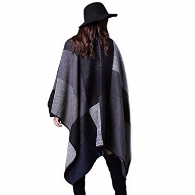 EMMA Poncho de Las Mujeres Manta Chalecos Invierno Abierto de Cachemira de la Tela Escocesa Abrigo Stoles Suéter